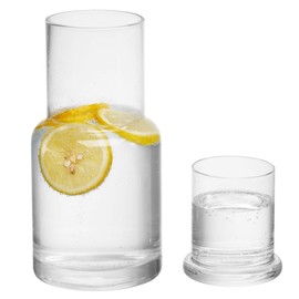 BlogBlog Bedside Water Carafe and Glass Set, Mouthwash Decanter, Water Pitcher Set for Nightstand (Clear)