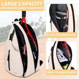 Ytonet Bolsa de Tenis, Mochila Padel Resistente al Agua Raquetero, Cruzada Mochila Tennis Bag para Hombres y Mujeres, para Raquetas Bádminton, Pickleball, Pelotas y Otros Accesorios Deportivos (beige)