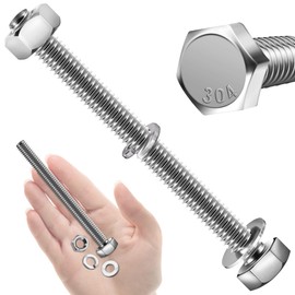 Mywish (5 Sets) 3/8-16x4 Hex Head Assorted Screws Nuts and Bolts with Flat & Lock Washers, 304 Stainless Steel 18-8, Fully Threaded, 3/8 Bolt Metric Bolt Assortment