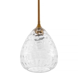 Homebelife Transparent Clear Hammered Glass Pendant Light with Brass Gold Accent, Adjustable Hanging Lamp for Kitchen, Dining Room, and Living Room