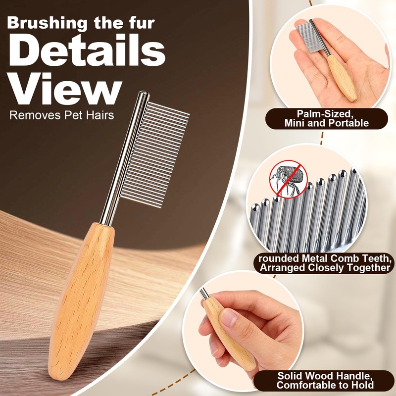 HOP Small Dog Comb with Wooden Handle Metal Dog Eye