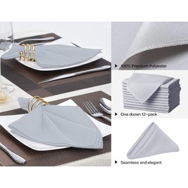 Surmente 20-Inch Polyester Cloth Napkins Linen Dinner Napkins - Set of 12 for Weddings, Banquets, or Restaurants (1-Dozen) (Silver)