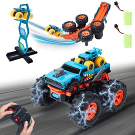 2 in 1 Transform RC Monster Truck with Mini Car Launcher & Scoring Gate, 1:16 All Terrain Stunt Remote Control Car 360° Flips, 2.4GHz Off Road RC Toy, Birthday Gift for Boys Girls Ages 3-10
