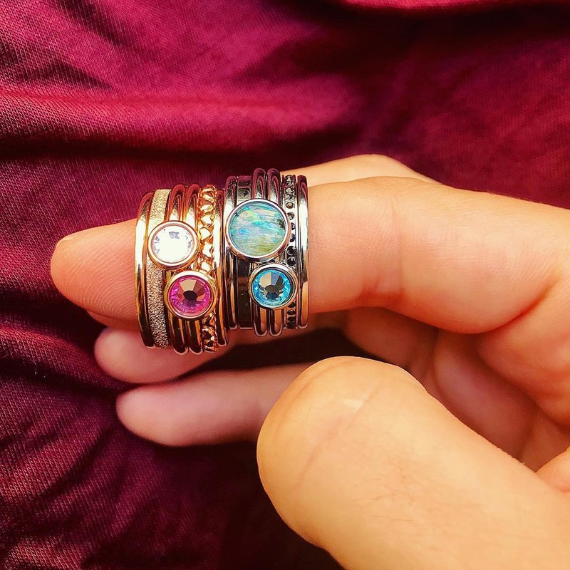 Quiges Stainless Steel Stacking Ring Filling Ring with Zirconia 2