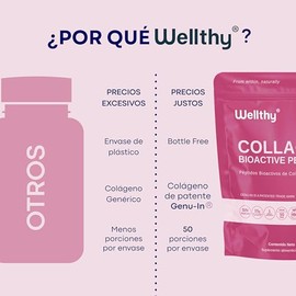 Wellthy Colageno Hidrolizado Puro 750g. Péptidos de Colágeno Bioactivos Genu-In®, 50 Porciones por Envase, 1 Solo Ingrediente, SIN Azúcar, Scoop Inclu