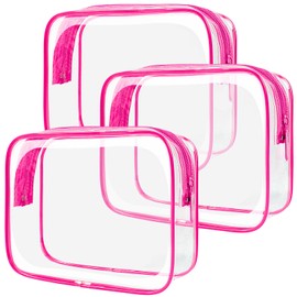 LETGO TSA Approved Toiletry Bag - Clear Makeup Bag Waterproof Quart Size Bag, Travel Makeup Cosmetic Bag for Women Travel Car Accessories Essentials for Men and Women (Clear-Rose)