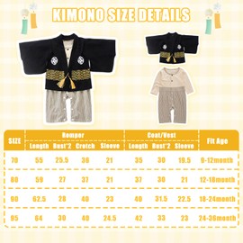 YOOCHUENG Baby Bodysuits Kimono Romper Long Sleeve Japanese Baby Kimono Toddler Onesies Cotton for Baby Boys and Girls with 2 Pairs of Socks, Baby Boy-Black-2 Tücke