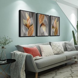 Black Framed Canvas Wall Art For Living Room Wall Decorations For Kitchen Large Size Wall Decor Abstract Leaves Painting Inspirational Pictures Artwork Bathroom Home Decor of 3 Piece Framed Art Prints