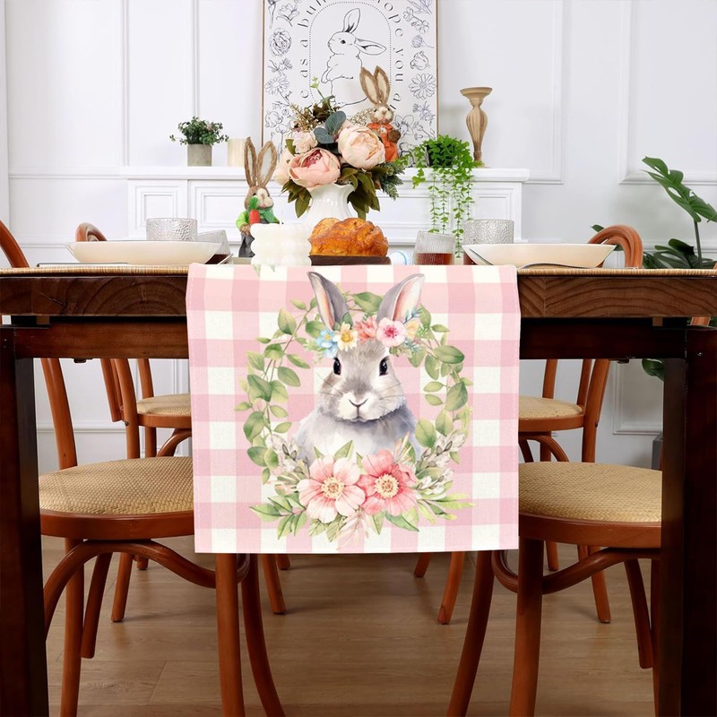 TELAIN Table Runner Easter with Bunny Motif, 13x72 Inch, High