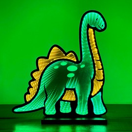 Elumina Decor - Dinosaur Infinity Mirror Night Light - LED Dinosaur Nightlight for Kids - USB-Powered with Dimmer Switch - 3D LED Infinity Light - Bedroom Decor for Boys, Girls & Teens - 12" x 13"