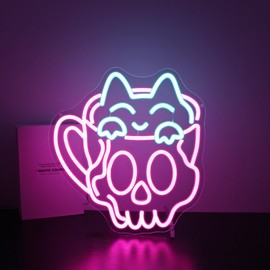 Neon Sign, HSJNJKFU Cat Coffee Cup Neon Signs for Wall Decor LED Sign for Room Cafe Home Party Birthday Bar Beer Signs - USB Powered.