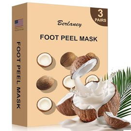 Mascarilla de peeling de coco Berlaney para pies, 3 pares de mascarillas exfoliantes para pies para pieles secas, talones agrietados, callos, removedo