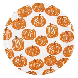 Fall Pumpkins Paper Plates Hello Pumpkin Disposable 7" Dessert Plate Autumn Orange White Line Pumpkin Tableware for Thanksgiving Birthday Baby Shower Party Supplies (24)