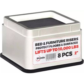 iPrimio Bed Risers - Square, 2 Inch Lift, Heavy Duty, 8 Pack, White, 10000lbs