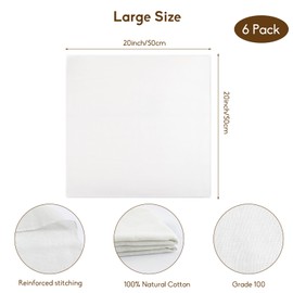 Muomdid 6 Pack Cheese Cloths 20 x 20 Inch Unbleached Cheese Cloth Grade 100 Cheesecloth Pure Cotton Nut Milk Bag Fine Cheese Cloth Bag for Straining Filtering Canning Covering Polishing