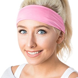 Hipsy Adjustable & Stretchy Basic Xflex Wide Headbands for Women Girls & Teens (Basic Pink)