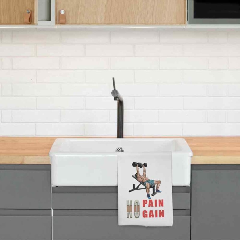 Azeeda 'Elevated Strength with Dumbbells' White Cotton Tea Towel/Dish Cloth