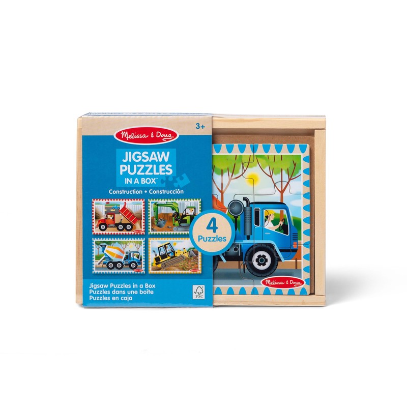 Melissa & Doug Construction Vehicles 4-in-1 Wooden Jigsaw Puzzles in
