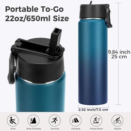 Neihepal - Botellas de agua aisladas de 22 onzas a granel, botella de agua de acero inoxidable al aspiradora de doble pared, paquete múltiple con tapa