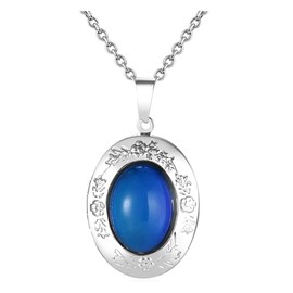 Flongo Women's Accessory Set, Necklace, Photo Holder, Locket Pendant, Ring, Ring, Women, Girls, Jewelry, Warm Feel, Color Changing According to Your Temperature, Victorian Style, Noble Court Style