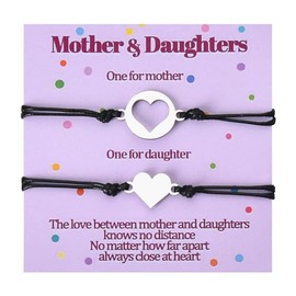 Mother Daughter Heart Bracelets Set for 2 - Adjustable Matching Gifts for Mom's Birthday, Mother's Day or Long Distance