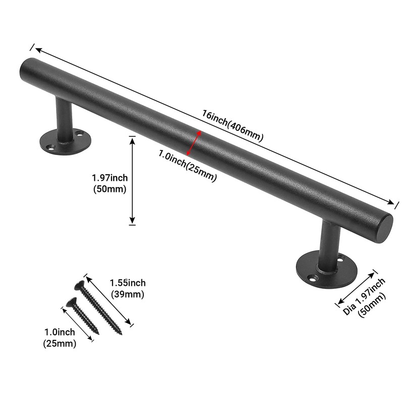 Purife 16'' Long Black Metal Door Pull Handles Pack of