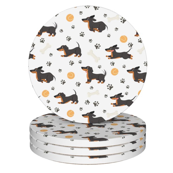 Drink Coasters Set of 4, Dachshund Funny Dog Coasters for