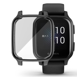 Compatible with Garmin Venu Sq Waterproof Protective Case Soft TPU Plated All Around Scratch-Proof Screen Protector Cover for Garmin Venu Sq GPS Smartwatch (Black)