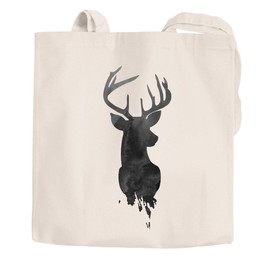 Autiga® Jute Bag Shopping Bag Deer Antlers Watercolour Deer Cotton Bag Fabric Bag Natural 2 Long Handles