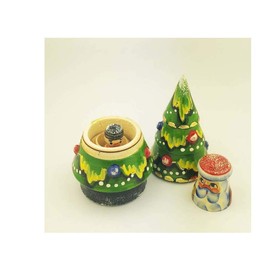 Hand Carved and Painted Russian Christmas Tree Nesting Doll, 4 3/4 Inch