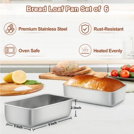 LIANYU 6 Pack Bread Loaf Pan for Baking Bread 9x5, Bread Pans for Homemade Bread, Stainless Steel Meat loaf Baking Pan, Nonstick Loaf Tin for Banana Sandwich Sourdough
