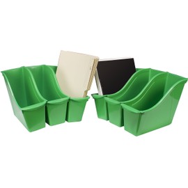 Storex Small Book Bin, Linking Storage Bin, Dry Erase Surface, 11.75" x 8.5" x 4.5" STEM Green (Pack of 6)