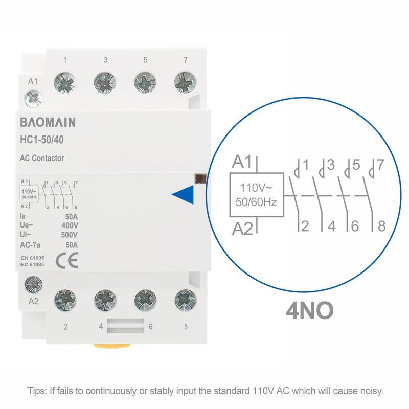 Baomain 4-Pole 4NO Contactor with 110volt AC Coil 50A Normal