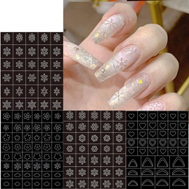 Snowflake Airbrush Nail Stickers Nail Stencils French Star Heart Butterflies Maple Leaf Designs Nail Decals Printing Template DIY Stencil Tool for Manicure Nail Decorations (4 Sheet)
