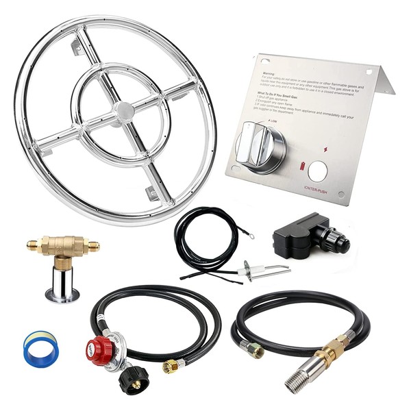 Uniflasy 12" Fire Pit Ring Burner Kit, Stainless Steel Propane Gas Firepit Ring Kit with Spark Ignition, Control Knob and Propane Hose Installation Kit for Indoor&Outdoor Fireplaces DIY Burner Kit