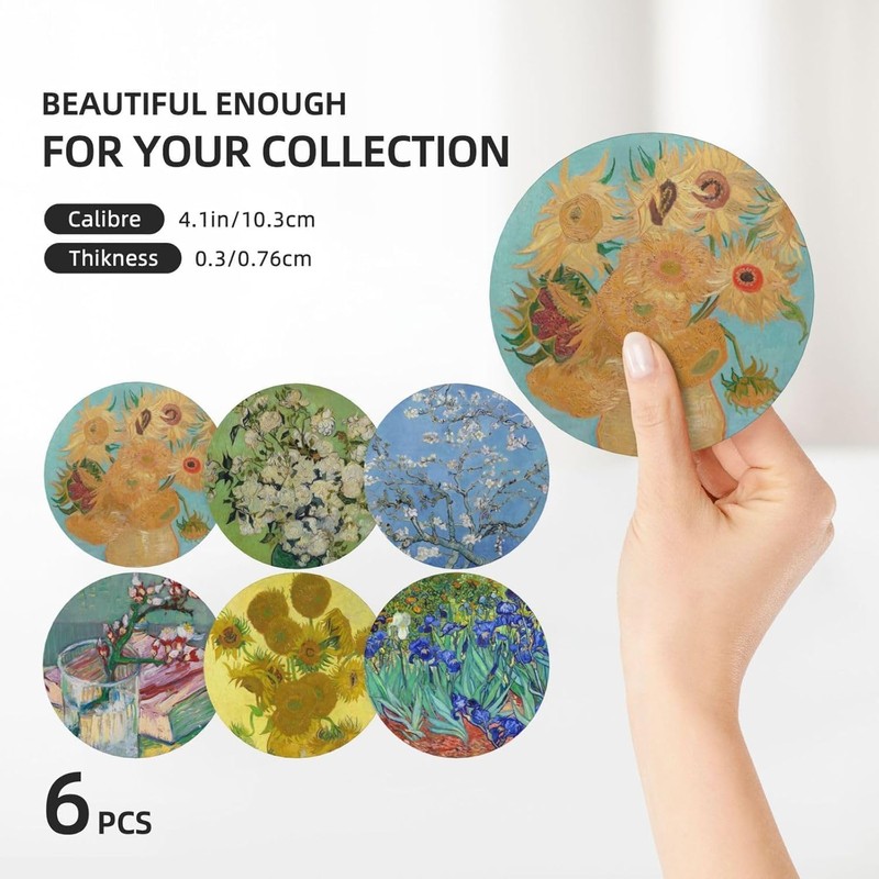 ADPON Absorbent Ceramic Coasters for Drinks with Cork Base Art