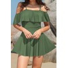 SHEKINI Women's Off-Shoulder Ruffled Flounce Swim Skirt Ruched One Piece
