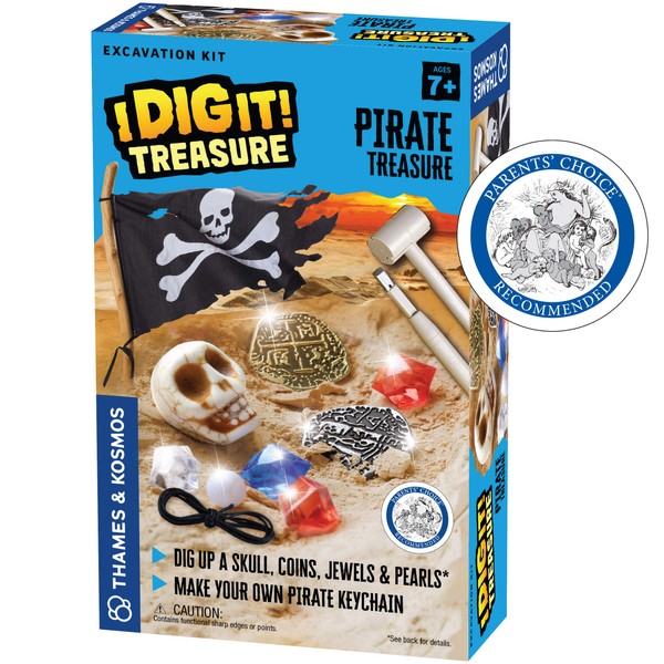 Thames & Kosmos I Dig It! Treasure - Pirate Treasure Excavation Kit | Explore Archaeology | Dig Treasure Out of a Plaster Block! | Unique Composition for a Fun, Dust-Free Educational Activity, Blue