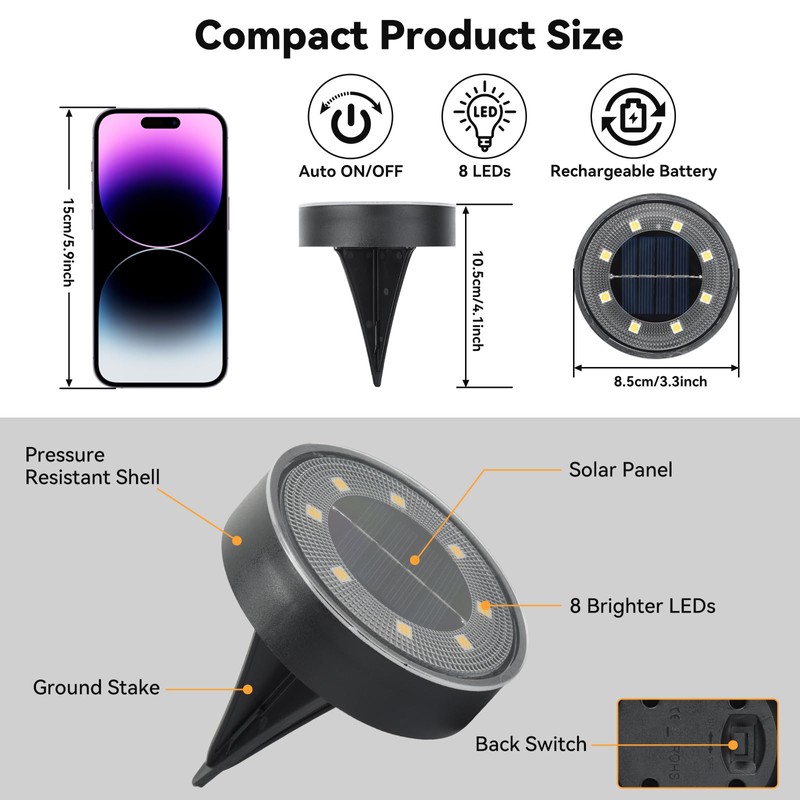 ELUTENG Solar Lights for Outside, 8 Pack Solar Ground Lights