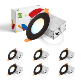 ASD 3 Inch LED Recessed Light - 2700K/3000K/3500K/4000K/5000K, 6W 30W Eqv - Ultra Thin Dimmable Ceiling Lights with J Box, Canless Wafer Downlight - Round Slim Panel Lighting - UL Energy Star 6 Pack