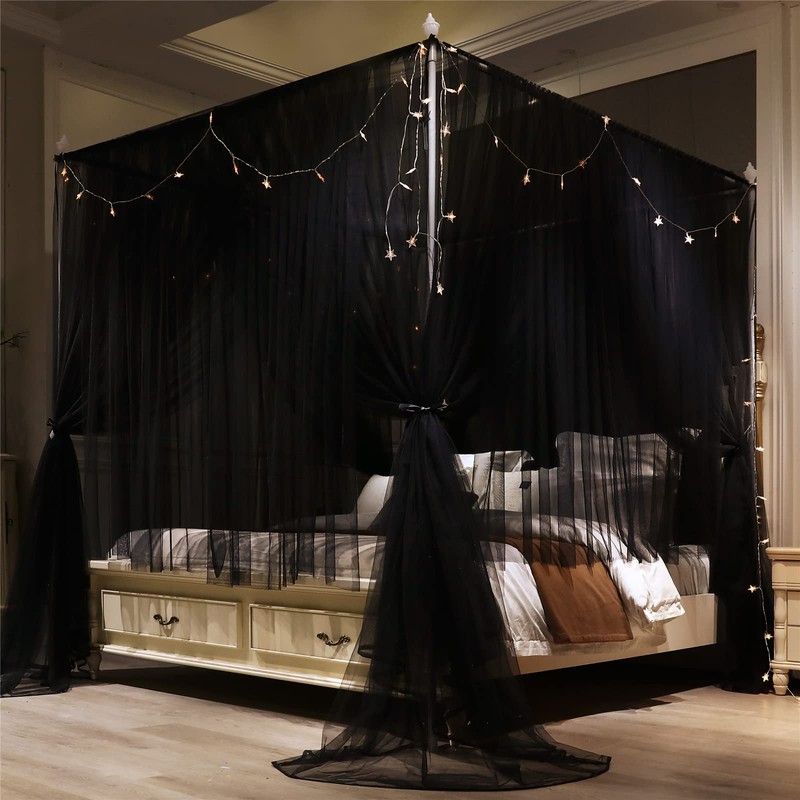VETHIN 4 Corners Post Princess Bed Canopy Curtain Double Layer