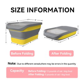 DDMOMMY 13 Lbs Dog Food Storage Container - Collapsible Dog Food Container with Sliding Lid, Measuring Cup and Silicone Bowl, Pet Food Storage For Dog, Cats and Other Pet (Yellow & Grey / 10-13 LB)