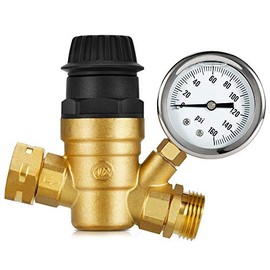 Kohree Handle Adjustable RV Water Pressure Regulator Valve, Upgrade Brass Lead-Free Water Pressure Reducer with Gauge 160PSI and 2 Inlet Screened Filters for RV Camper Travel Trailer Garden