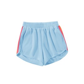 Haloumoning Girls Casual Shorts Kids Summer Elastic Waist Dophin Shorts with Rainbow Side Stripe 5-14Y