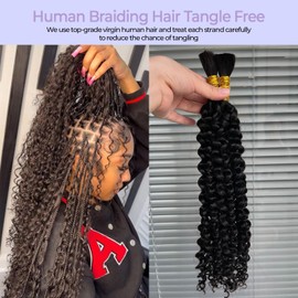 DSEKCAIN Human Hair Braiding Hair for Boho Braids Bulk Human Braiding Hair Curly Braiding Hair Crochet for Knotless Bohemian Braids Gypsy Braids 100% Human Hair Black 1B Color 100g (2 of 50g) 16Inch