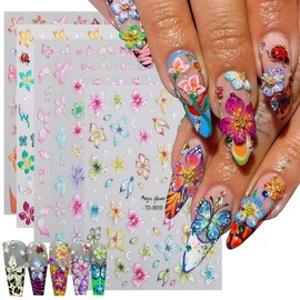 Flowers Nail Art Sticker- 5D Embossed Lily Flower Nail Decals Spring Colored Orchid Floral Petals Nail Design Hibiscus Flower Adhesive Gel Slider Nail Charms Summer Decor DIY Manicure Accessories 6PCS