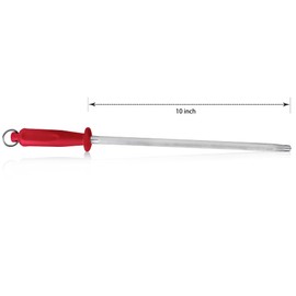 10 Inch Sharpening Steel, Professional Carbon Steel Knife Sharpener, Fresh Red