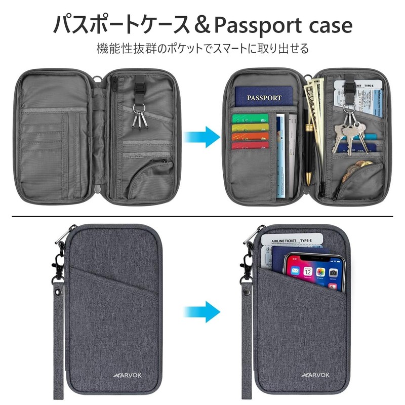 ARVOK Passport Case, Neck Lowering, 2-Way RFID Anti-Skimming Passport Cover,