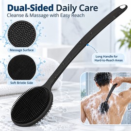 Silicone Back Scrubber Brush for Shower – Long Handle Double-Sided Design for Everyday Body Cleansing