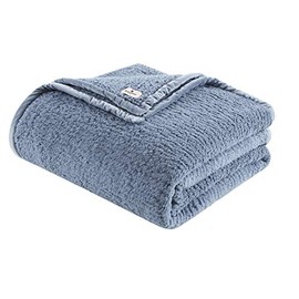 Woolrich Burlington Berber Blanket Super Soft, Cozy Lightweight Cover with Luxrurious Velvet Binding, Modern Trendy All Season Bedspread Bedding-Set, King: 108x90, Blue